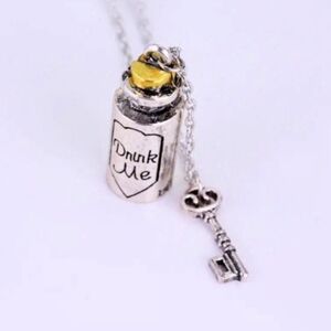 🎉 New Alice in Wonderland Theme Drink Me Bottle with Key Charm Necklace